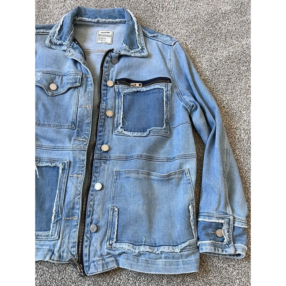 ZADIG & VOLTAIRE Kick Destroy Zip Jacket Jacket Patchwork Pockets Womens Size M - Picture 5 of 8